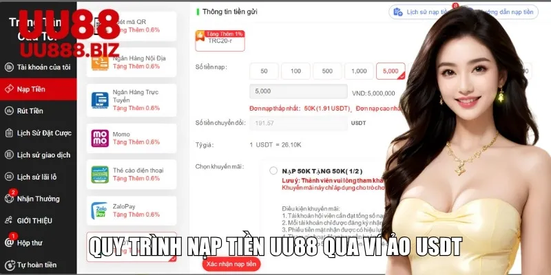 Quy trình nạp tiền UU88 qua ví ảo USDT